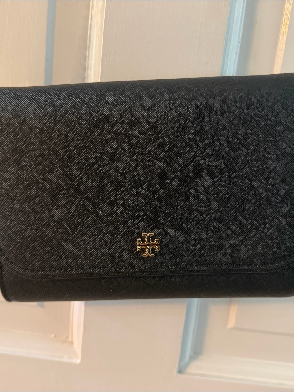 Tory Burch Black Saffiano Crossbody with Gold Logo